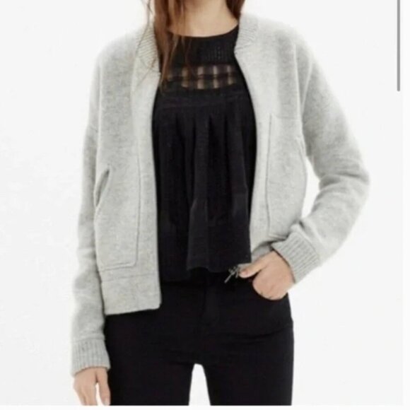 Madewell Gray 100% Wool Zip Up Sweater Cardigan Size Medium - See Description - Picture 1 of 10